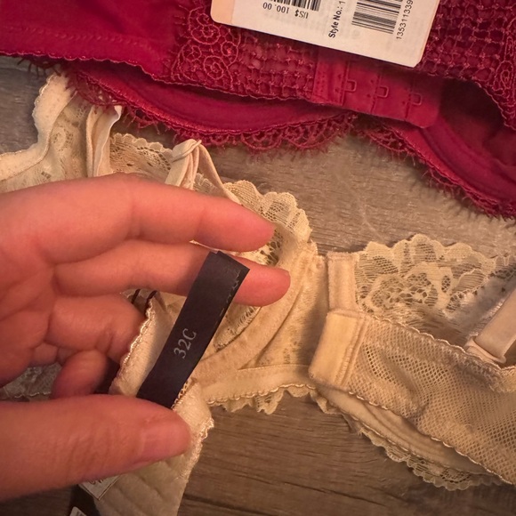 Elegant Lace Bra Set - Red and Beige - Picture 3 of 6